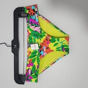 NWT Aerie XS Swim Bikini Bottom, Neon Yellow with Floral Print
